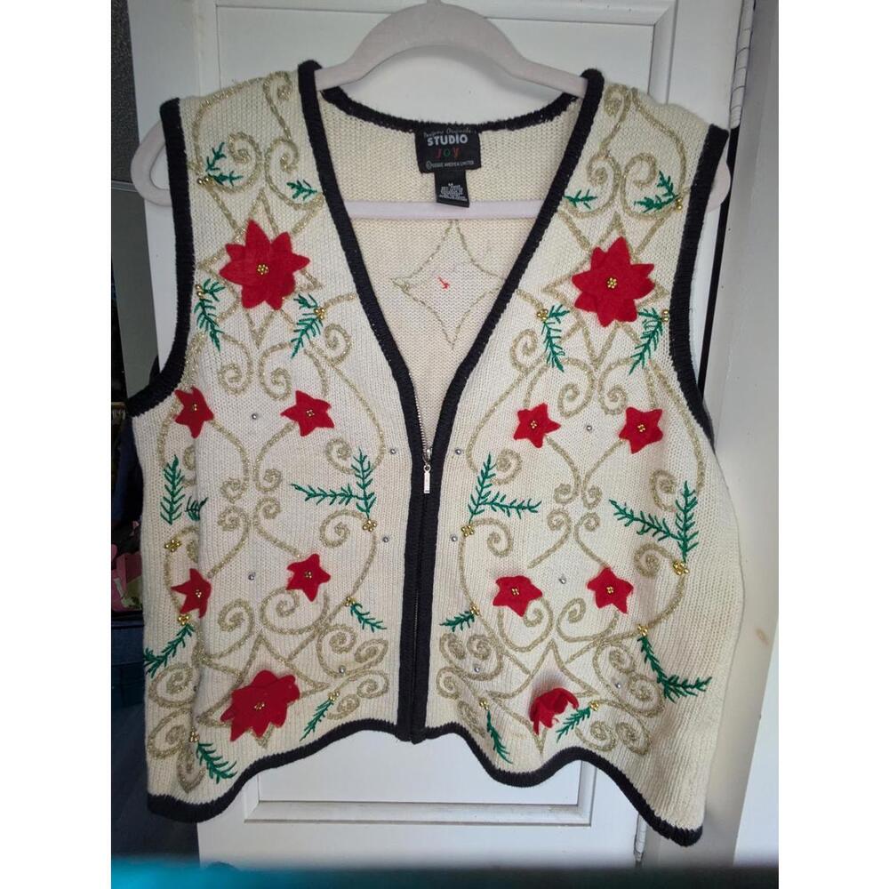 VINTAGE Studio Joy Embroidered Christmas Knit Vest